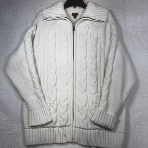Torrid Cableknit Sweater Womens Size 2X White Fullzip Coastal Fisherman Mockneck
